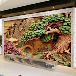 3D Ağaç Kabartma Görünümlü Duvar Kağıtları