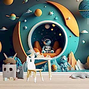 Astronot ve Evi Çocuk Odası Duvar Kağıdı YCO-00208