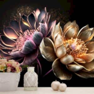 3D Altın Hint Lotusu Duvar Kağıtları YF-00015