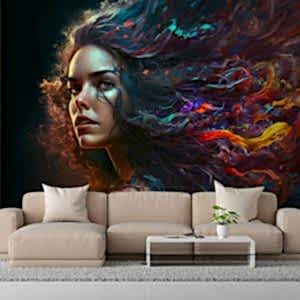 Saçları Dumanlı Kadın İllüstrasyonu Kuaför Duvar Kağıdı YK-00388