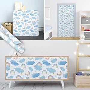 Sevimli Gökkuşağı Desenli Yapışkanlı Folyo 45 ve 90 cm Rulo Çeşitleri Dekoros'ta! Silinebilir, Suya Dayanıklı, Çocuk Odası Desen, Dolap Kaplama için Tıkla!