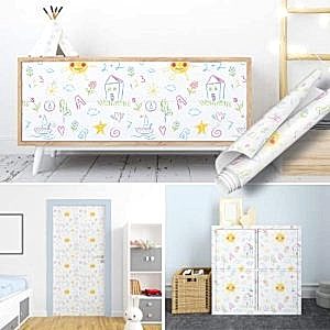 Renkli Eğlenceli Şekilli Yapışkan Folyo, 45 ve 90 cm Rulo Çeşitleri Dekoros'ta! Silinebilir, Suya Dayanıklı, Çocuk Odasına Uygun Sticker Kaplama için Tıkla!