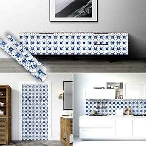 Mavi Beyaz Modern Çini Desenli Yapışkanlı Folyo 45 cm ve 90 cm Rulo Çeşitleri Dekoros'ta! Suya Dayanıklı Tezgah Arası Kaplama Folyo Modelleri için Tıkla!
