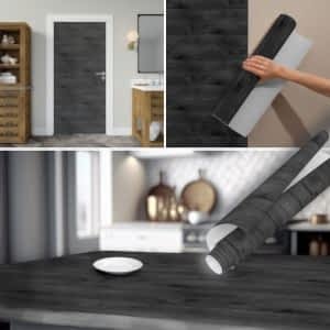 Siyah Ahşap Desenli Yapışkanlı Folyo Kaplama 0122 45 cm ve 90 cm Rulo Çeşitleri Dekoros'ta. Suya Dayanıklı Yapışkan Duvar Salon Kaplama Folyosu için Tıkla.