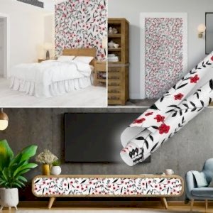 Siyah Kırmızı Çiçek Desenli Kaplama Folyo 45 cm ve 90 cm Rulo Çeşitleri Dekoros'ta! Kendinden Yapışkanlı, Desen Takipli, Kaplama Folyolarını İncele!